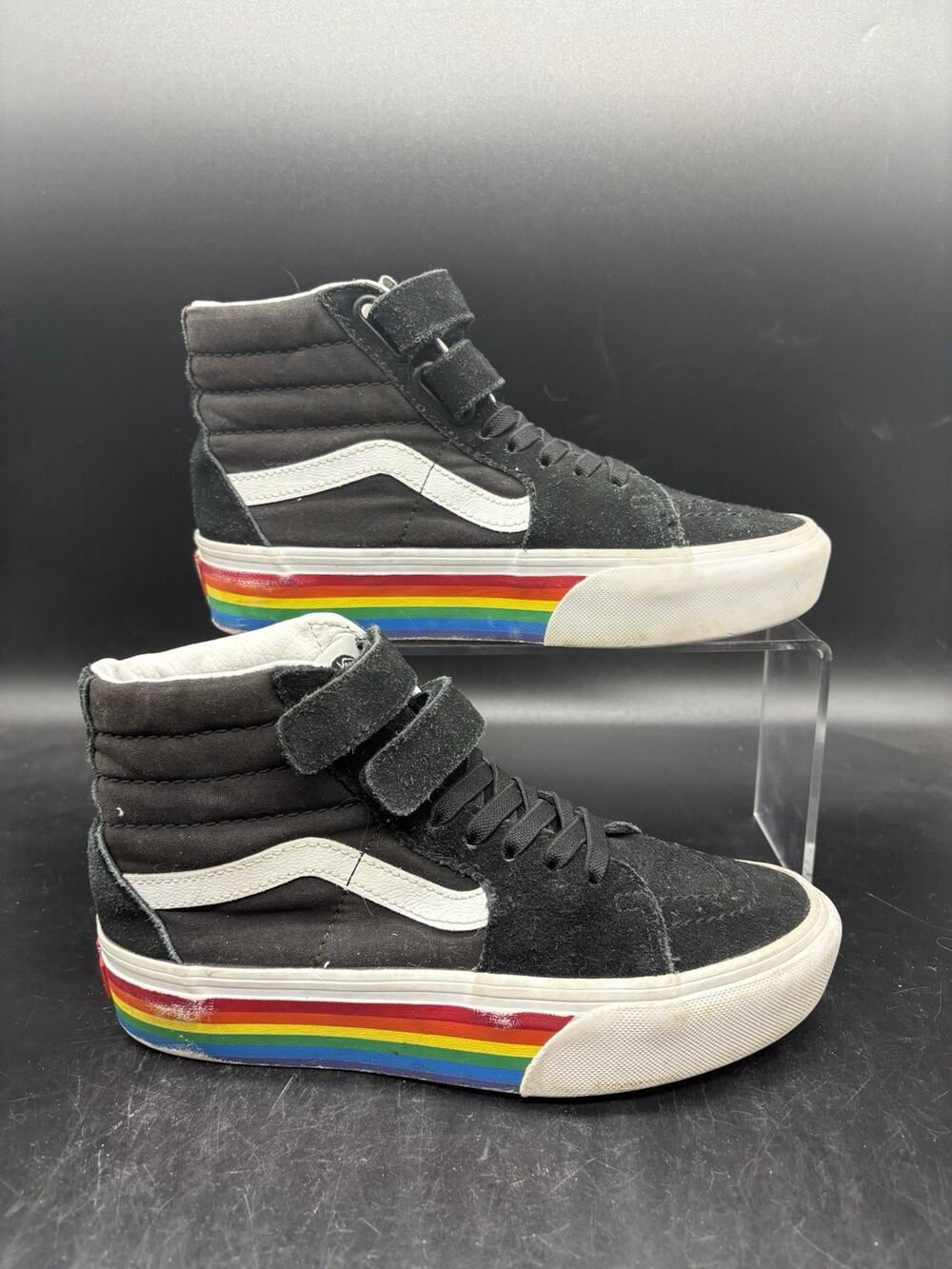 VANS off the Wall Sk8 Hi Tops Black Rainbow Mens 4.5 Womens 6
